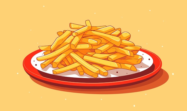 french fries on plate vector flat minimalistic isolated illustration