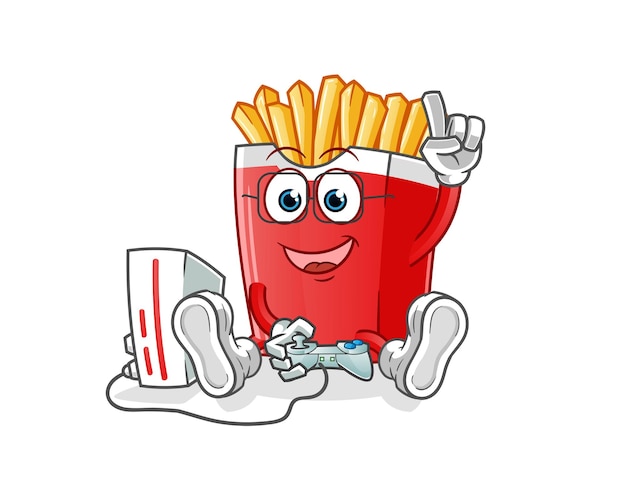 French fries playing video games . cartoon character