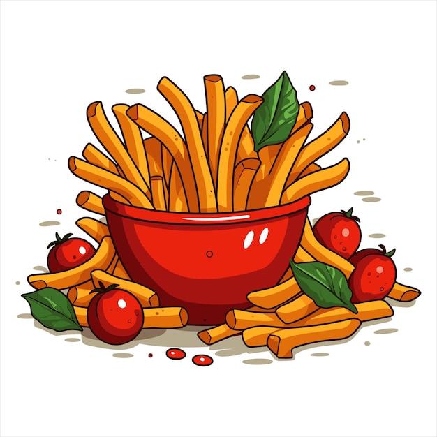 Vector french fries potato tasty fast street food in red paper box vector