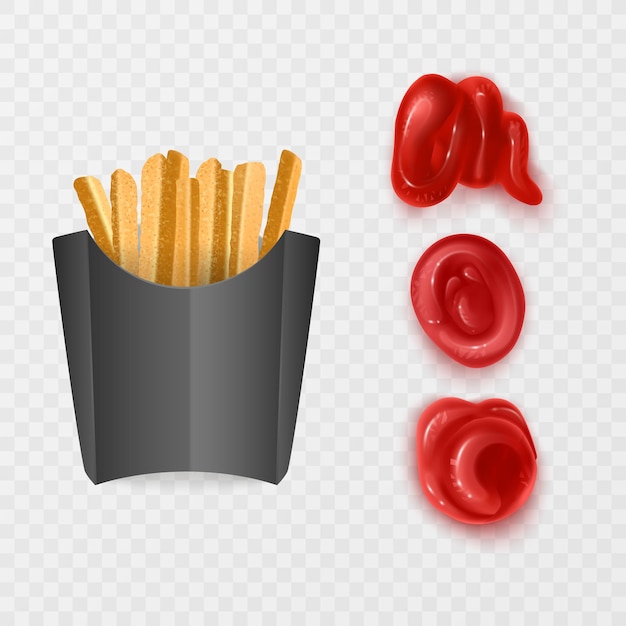 French fries and red sauce, ketchup on a transparent background, vector illustrator