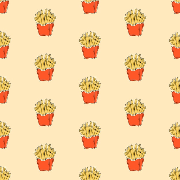 french fries seamless pattern food flat illustration cartoon hand drawn style