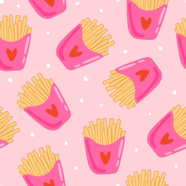 French fries seamless pattern. food pattern. fast food pattern. food background. hand drawn pattern