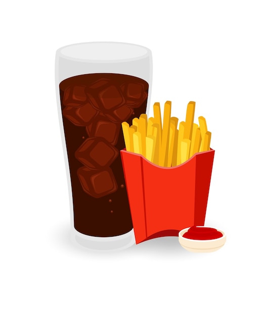 french fries and soda with ketchup fast food eating concept stock illustration