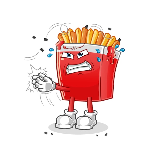 French fries swat fly character. cartoon mascot vector