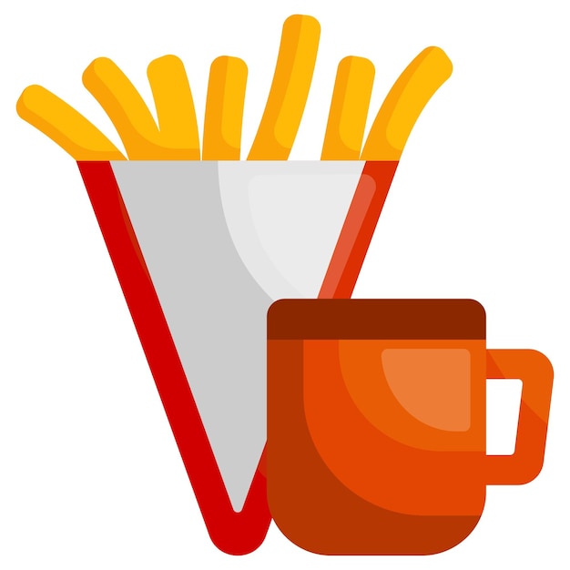 Vector french fries with coffee mug concept tea and chips vector bakery and baked culinary and kitchen