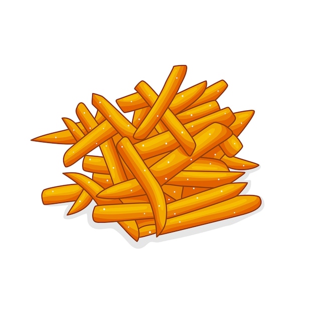 French fries with salt, white background, american food, isolated, vector illustration.