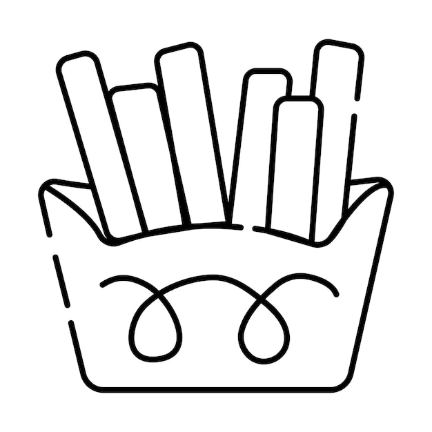 Vector french fry fastfood fried potato black and white vector line icon