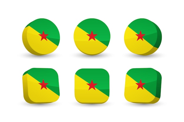 French Guiana flag 3d vector illustration button flag of French Guiana isolated on white