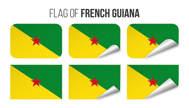 French Guiana flag labels stickers set Vector illustration 3d flags of French Guiana isolated