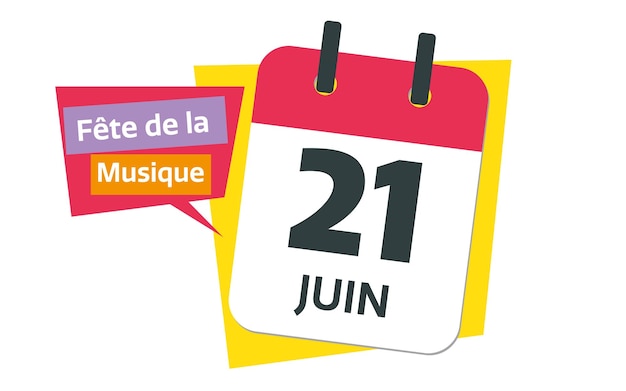 Vettore data del calendario francese del 21 giugno giornata mondiale della musica francese