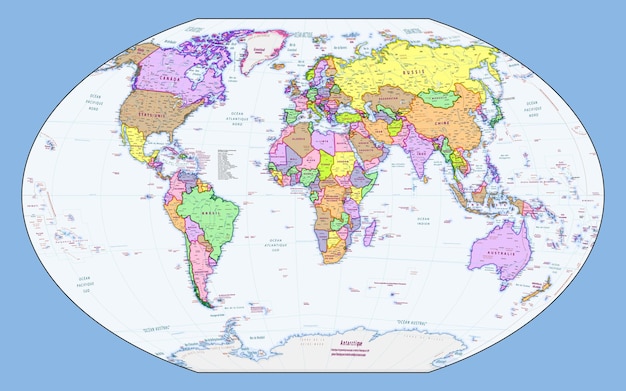 Vettore lingua francese mappa politica del mondo proiezione winkeltripel