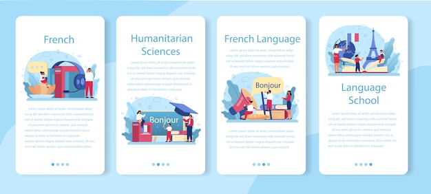 French learning online service or platform set