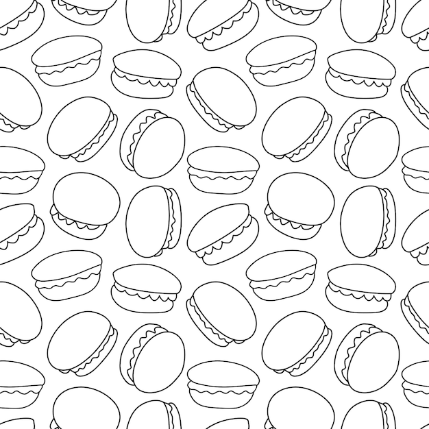 Vector french macarons cookies doodle sketch seamless pattern hand drawn macaron sweet candy