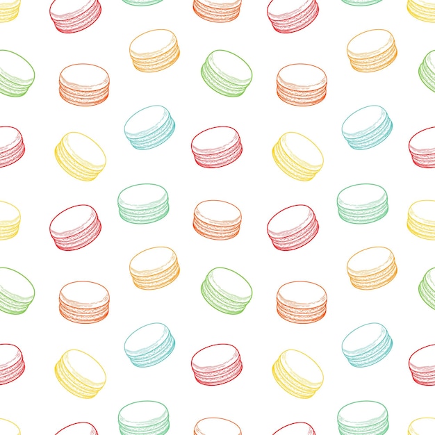 french macarons cookies seamless pattern doodle decorative hand drawn vector illustration