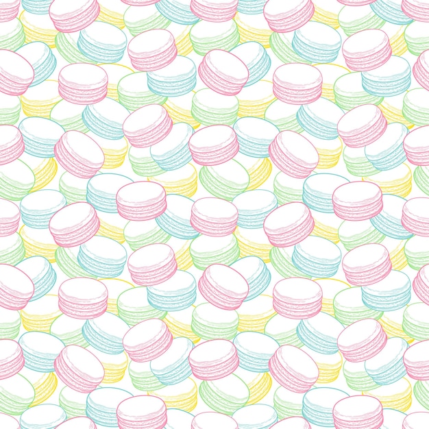 Biscotti macarons francesi motivo senza cuciture doodle illustrazione vettoriale disegnata a mano decorativa