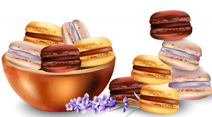 Vector french macaroon sweets in tray