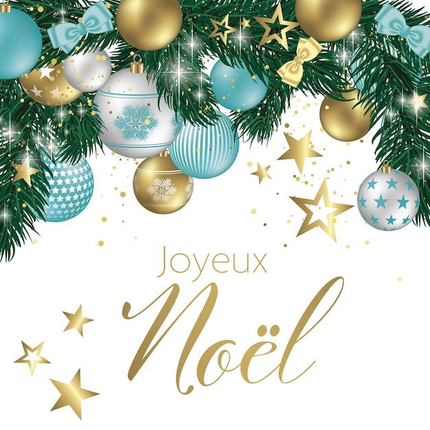 French merry christmas shining snowflakes illustration background