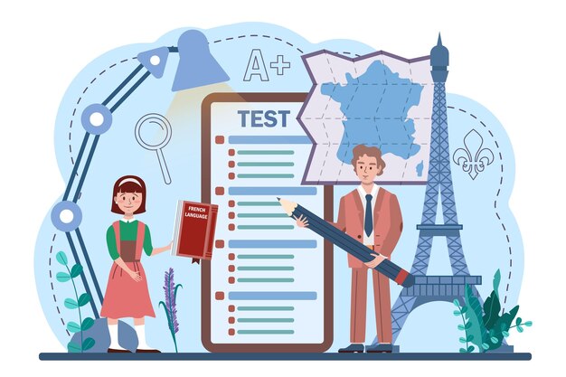 premium-vector-french-online-test-illustration