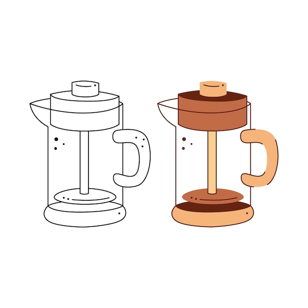 French press Black and white and color clipart vector illustration