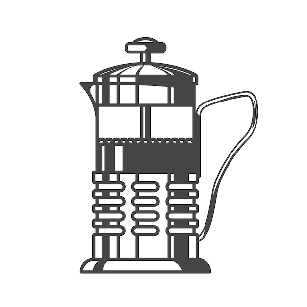 French press tea press pot or coffee plunger vector icon