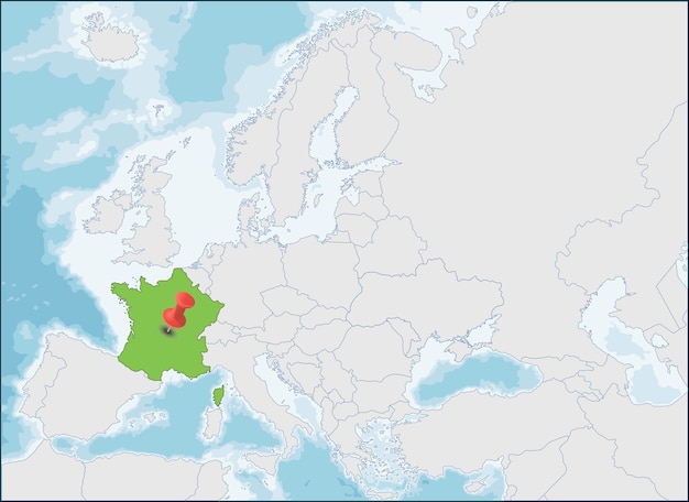 ヨーロッパ地図上のフランス共和国の場所