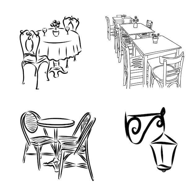 Vector french street cafe hand drawn vector illustration