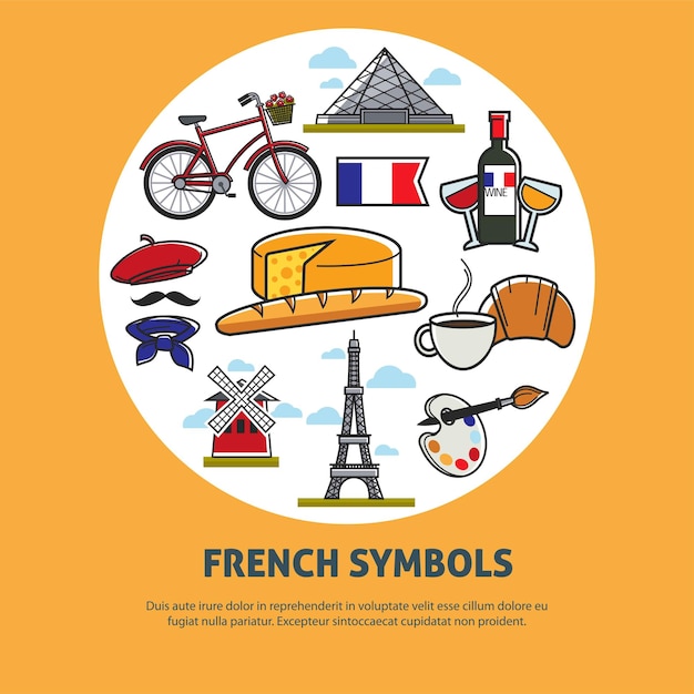Vettore i simboli francesi viaggiano nel vettore dei modelli delle pagine web di internet della francia