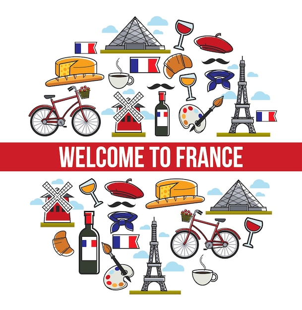 Vector french symbols travel to france internet web pages templates vector