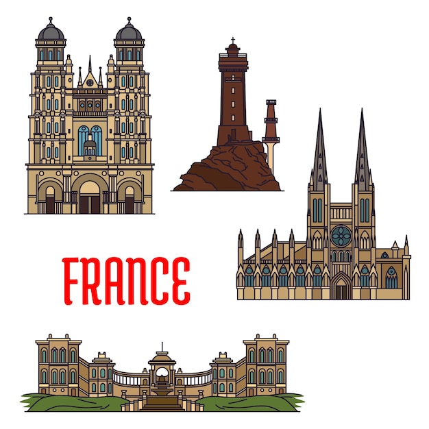 French travel landmarks icon thin line style