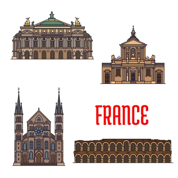 Vector french travel landmarks icon for tourism design