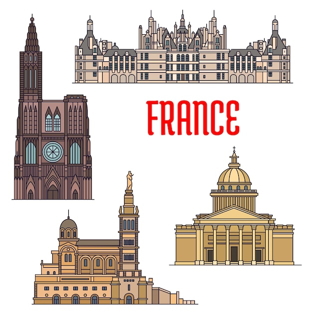 Vector french travel sights icon in thin line style