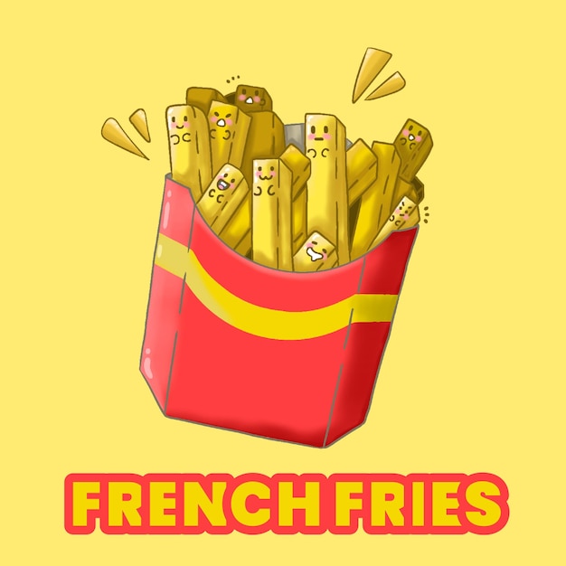 Frenchfries Leuke Sticker Illustratie Handdrawing