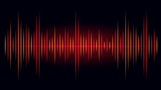 Frequenza nel colore rosso e arancione dell'onda sonora su sfondo nero. illustrazione sulla visualizzazione dell'audio.