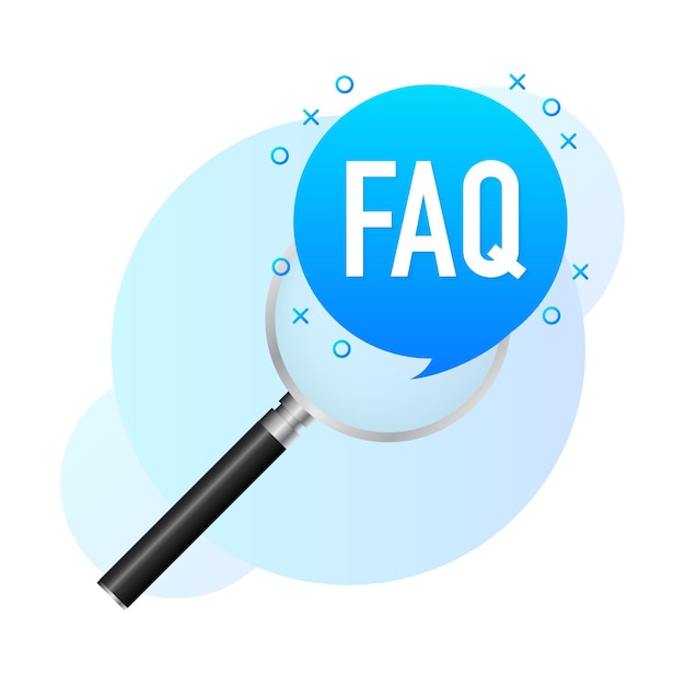 Vector frequently asked questions faq label loupe icon with faq