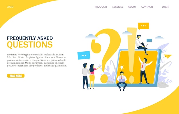 Frequently asked questions vector website landing page design template