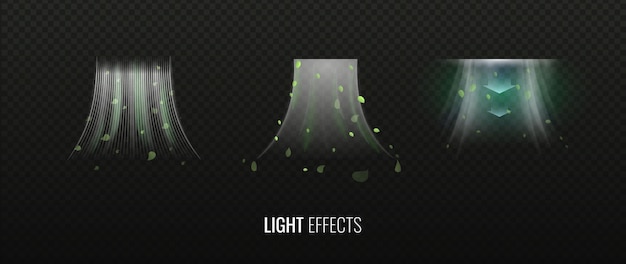 Set di flussi d'aria fresca di elementi vettoriali effetto luminoso astratto soffiato da un purificatore di aria condizionata