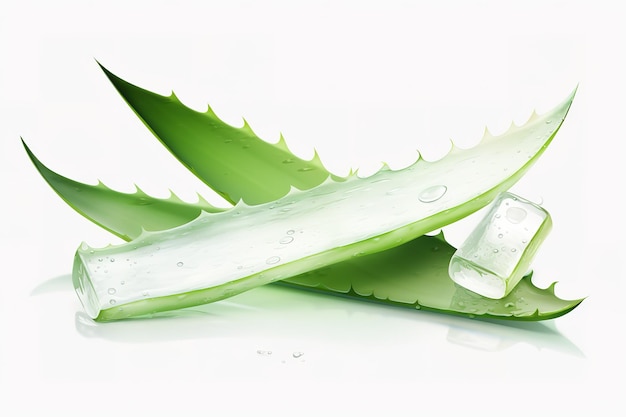 Vettore foglie fresche di aloe vera su uno sfondo bianco