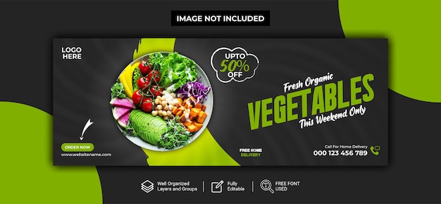 Свежие и органические овощи и пост в социальных сетях и векторный шаблон обложки facebook