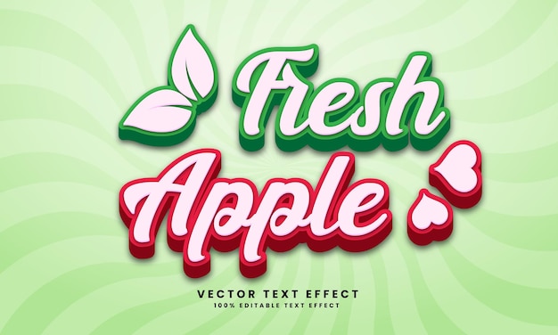 Vector fresh apple 3d vector editable text effect with background