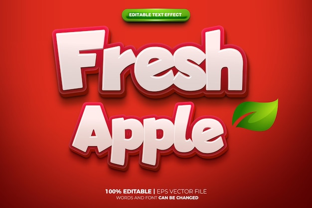 Вектор fresh apple cartoon 3d редактируемый текстовый эффект стиль