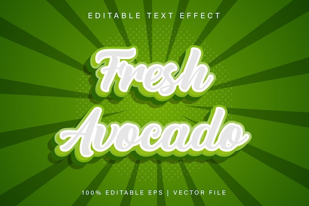 Vector fresh avocado editable text effect cartoon style