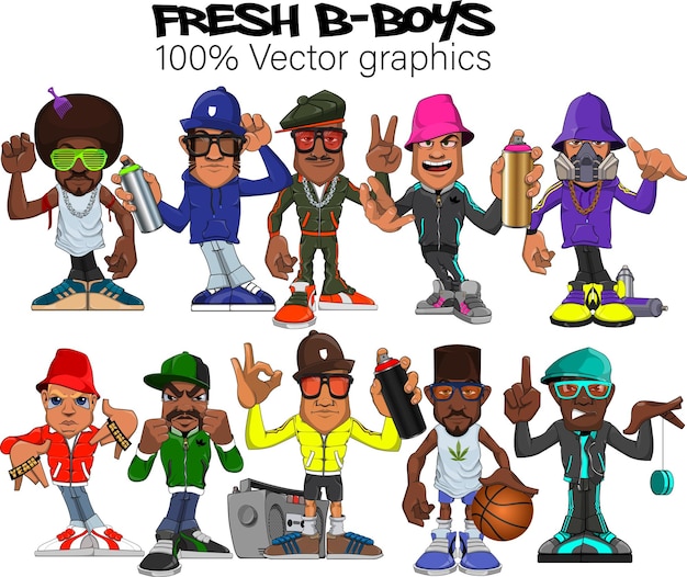 Vector fresh b-boy character mascots

a stylish brand mascot cartoon. perfect vector graphics.