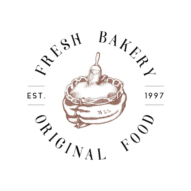 Fresh bakery logo with grain shovel in sack