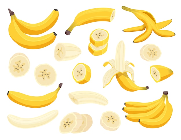 Вектор Свежие фрукты банана, изолированные на белом фоне.