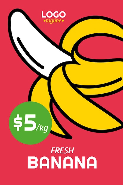 Fresh banana poster in flat design stye