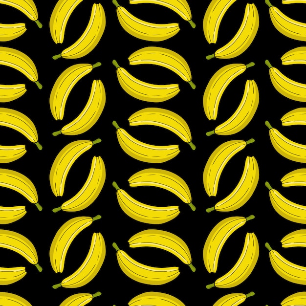 fresh banana seamless pattern isolated in black background