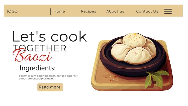 Fresh baozi cartoon vector Asian food web banner design