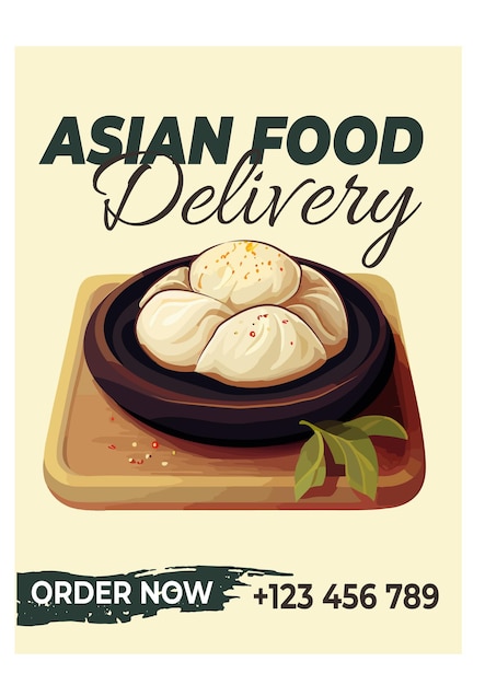 신선한 baozi 만화 벡터 아시아 음식 웹 배너 디자인