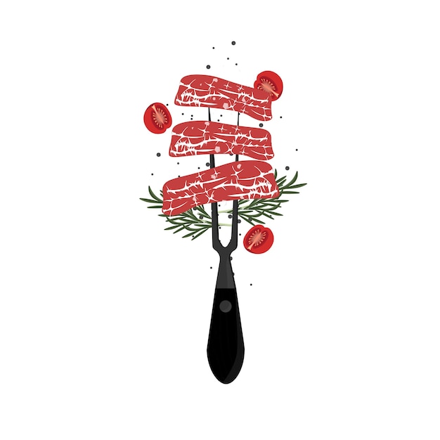 Fresh Beef Skewered With Fork Vector Illustration Logo