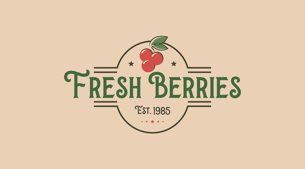 Concetto di design del logo di bacche fresche in stile retrò